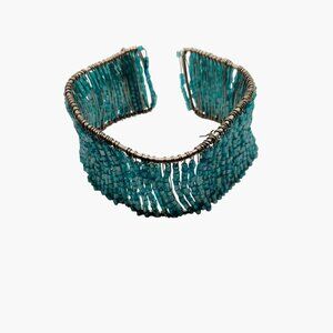 Beaded Cuff Bracelet Handcrafted Wire Wrapped Turquoise Adjustable Open Boho